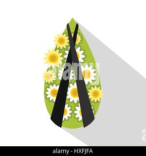 Memorial wreath icon, flat style Stock Vector
