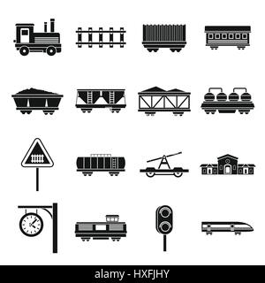Railway icons set, simple style Stock Vector