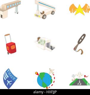 Airport check-in icons set, cartoon style Stock Vector
