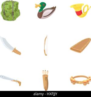 Hunting icons set, cartoon style Stock Vector