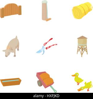 Farmhouse icons set, cartoon style Stock Vector