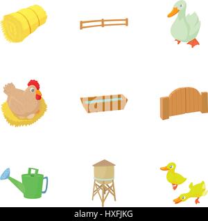 Farmyard icons set, cartoon style Stock Vector