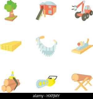 Firewood icons set, cartoon style Stock Vector