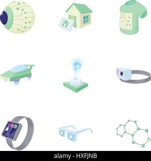 Latest electronic devices icons set, cartoon style Stock Vector