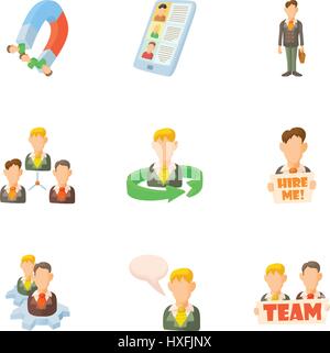 Employee icons set, cartoon style Stock Vector