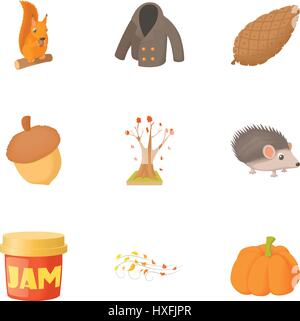Autumn icons set, cartoon style Stock Vector