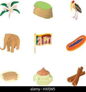 Sri Lanka icons set, cartoon style Stock Vector