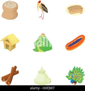 Country Sri Lanka icons set, cartoon style Stock Vector