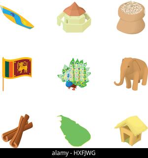 Tourism in Sri Lanka icons set, cartoon style Stock Vector