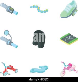 Bicycle parts icons set, cartoon style Stock Vector