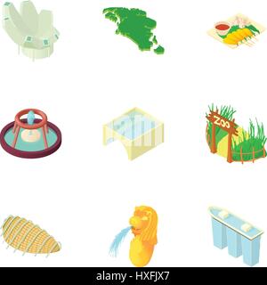 Singapore icons set, cartoon style Stock Vector