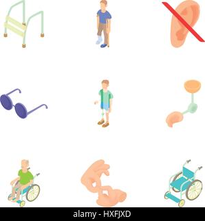 Cripple icons set, cartoon style Stock Vector