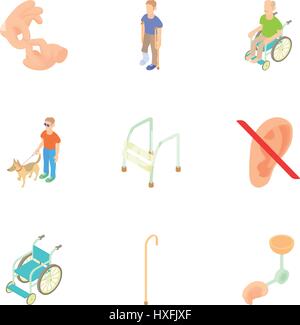 Disabled icons set, cartoon style Stock Vector