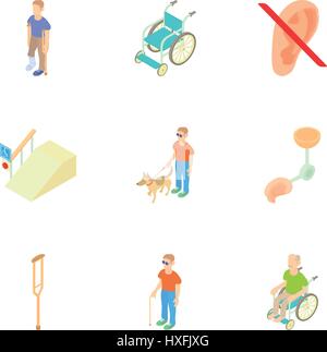 People with special needs opportunities icons set Stock Vector