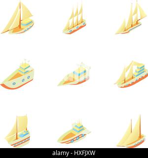 Boats icons set, cartoon style Stock Vector