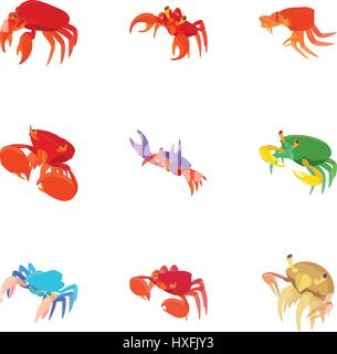 Crayfish icons set, cartoon style Stock Vector