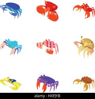 Types of crabs icons set, cartoon style Stock Vector