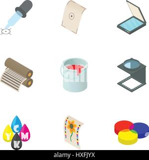 Printout icons set, cartoon style Stock Vector