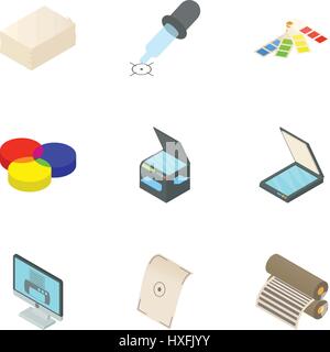 Printing icons set, cartoon style Stock Vector