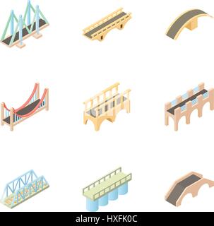 Facility for crossing river icons set Stock Vector