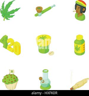 Drug icons set, cartoon style Stock Vector