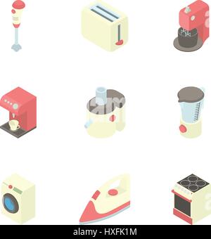 Appliances for kitchen icons set, cartoon style Stock Vector