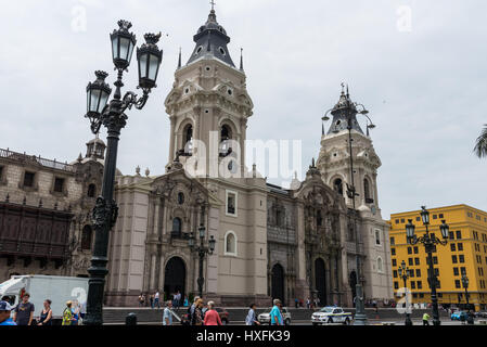 The Archbishop's Palace at Plaza Mayor in Historic Centre. Lima, Peru. Stock Photo