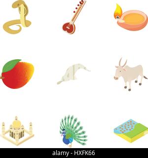 India icons set, cartoon style Stock Vector