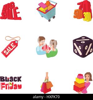 Large discounts icons set, cartoon style Stock Vector