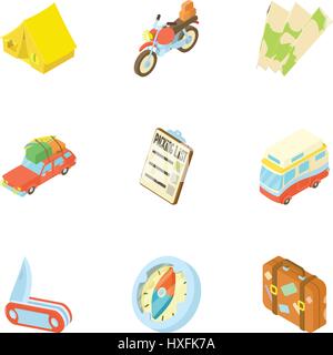 Camping icons set, cartoon style Stock Vector
