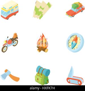 Nature trip icons set, cartoon style Stock Vector