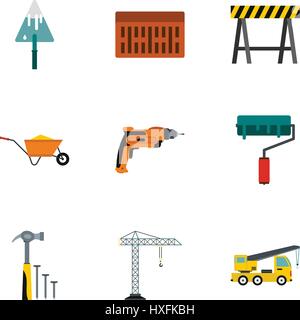 Building tools icons set, flat style Stock Vector