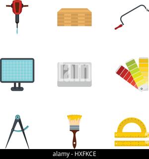 Building tools icons set, flat style Stock Vector