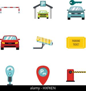 Parking icons set, flat style Stock Vector
