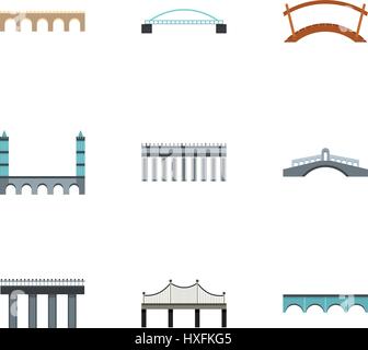 Facility for crossing river icons set, flat style Stock Vector