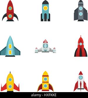 Types of rocket icons set, flat style Stock Vector
