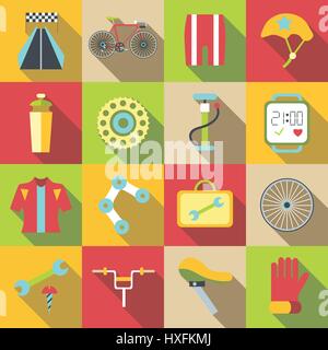 Bike items icons set, flat style Stock Vector