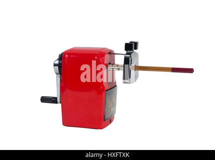 Helix brand desk-mounted type pencil sharpening machine with pencil. Isolated on white. Stock Photo