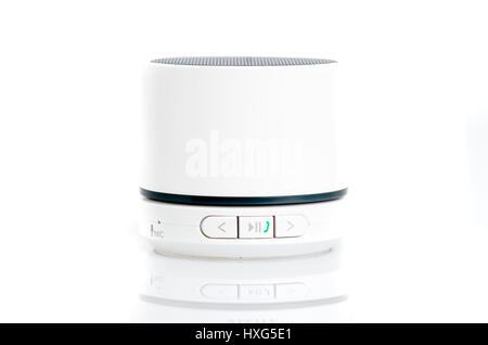 Mini bluetooth speaker portable for smartphones and computer notebook isolated on white background Stock Photo