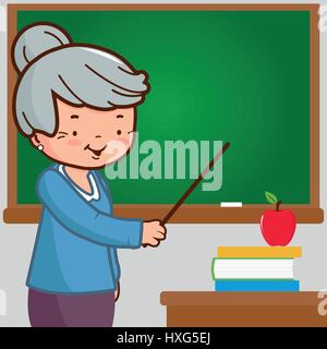 Senior female teacher on blackboard Stock Vector