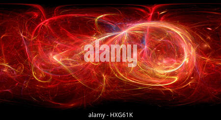 Fiery glowing curves 360 degrees fractal panorama, computer generated abstract background, 3D rendering Stock Photo