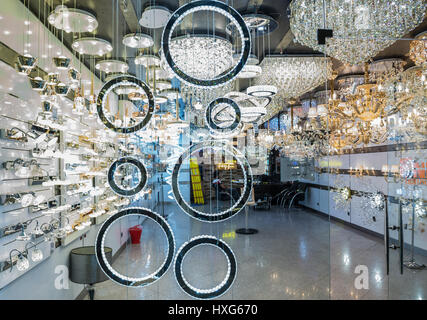 One of many lighting shop on Lalehzar Street in Tehran city, capital of Iran and Tehran Province Stock Photo