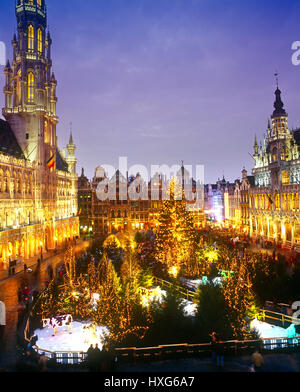 Grand Place decorated for Christmas, Brussels, Belgium Stock Photo