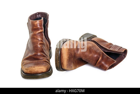 A pair of old winter boots on white. Stock Photo