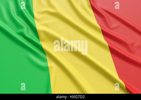 Mali flag. Wavy fabric high detailed texture. 3d illustration rendering Stock Photo