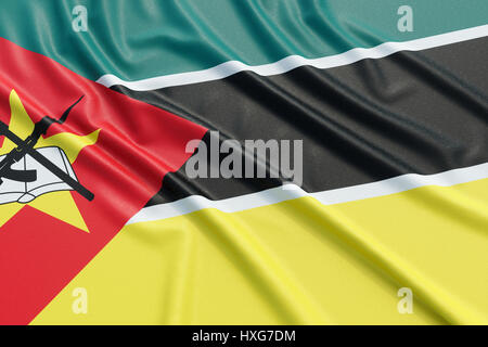 Mozambique flag. Wavy fabric high detailed texture. 3d illustration rendering Stock Photo