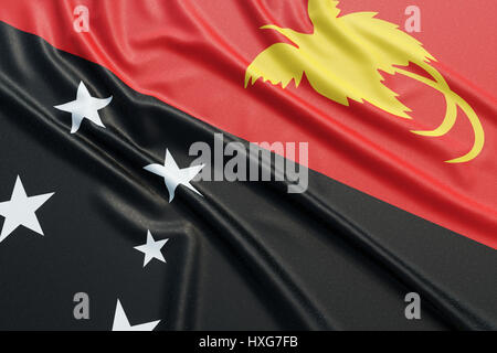 Papua New Guinea flag. Wavy fabric high detailed texture. 3d illustration rendering Stock Photo