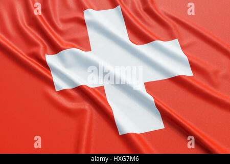 Switzerland flag. Wavy fabric high detailed texture. 3d illustration rendering Stock Photo
