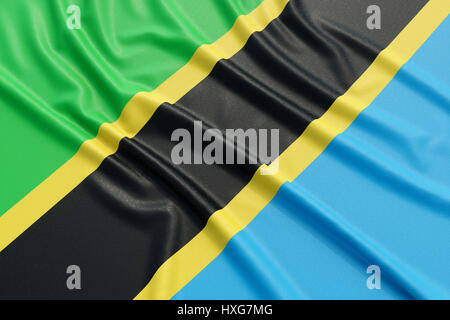 Tanzania flag. Wavy fabric high detailed texture. 3d illustration rendering Stock Photo