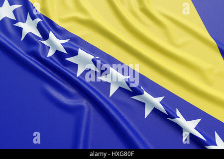 Bosnia and Herzegovina flag. Wavy fabric high detailed texture. 3d illustration rendering Stock Photo